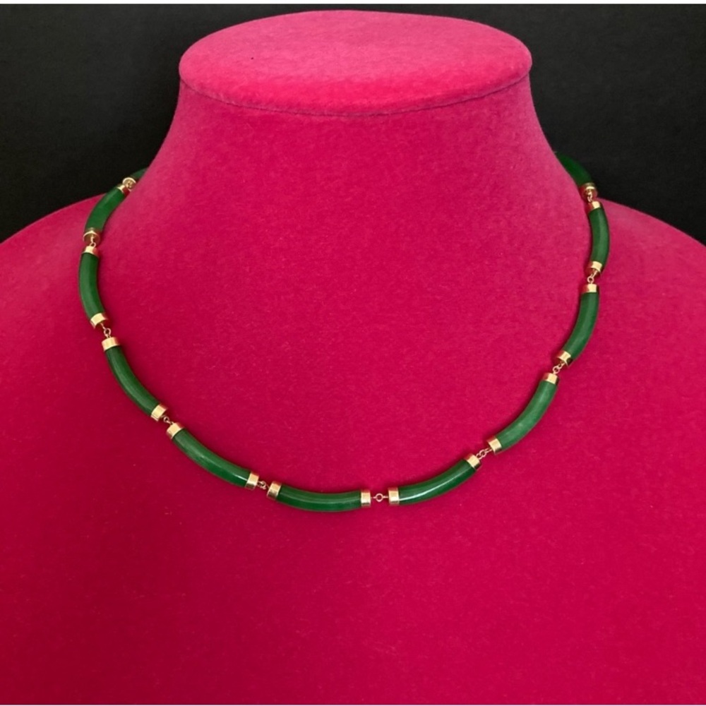 Genuine Green Jade Bar Necklace 14k Gold | New without Tags